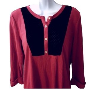 Jones New York Signature Womens Large Knit Top Pullover Long Sleeve Red Black